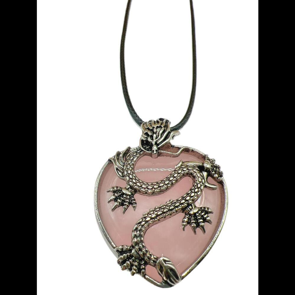 Stunning Rose Quartz Dragon Heart Pendant Necklace - Picture 8 of 12